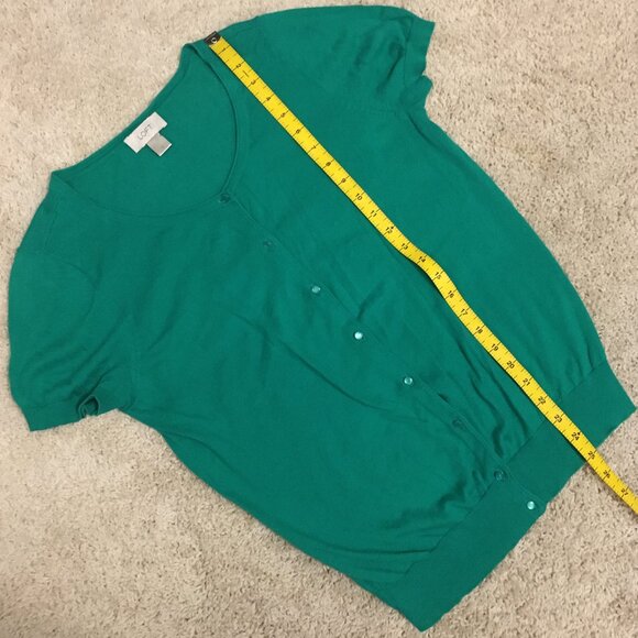 Preppy Short Sleeve Kelly Green Cotton Button Up Cardigan + Cami - Picture 11 of 16